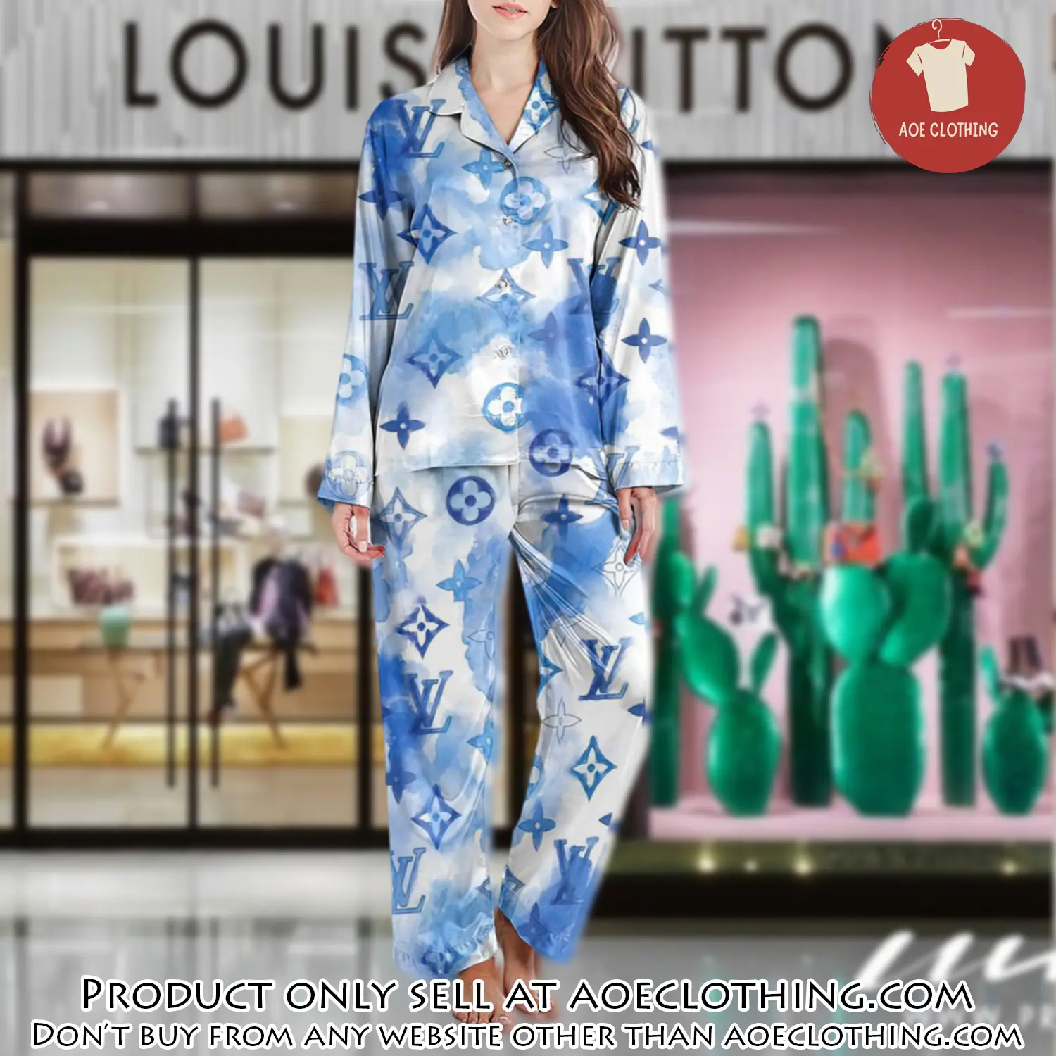 Lv monogram long satin pajama set pjs1020 aoe2558106